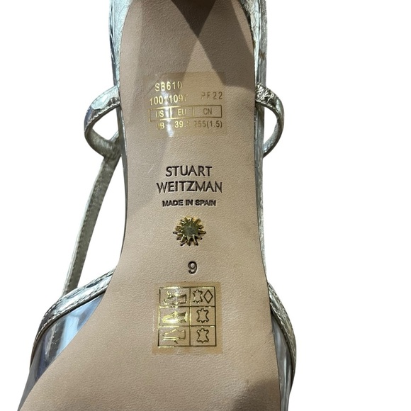 Stuart Weitzman Slingback Size 9 NEW Gold Metallic Kitten Heel Designer FLAW - Picture 11 of 14